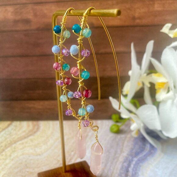 Quartz Agate Hoop Earrings - Picture 2 of 5